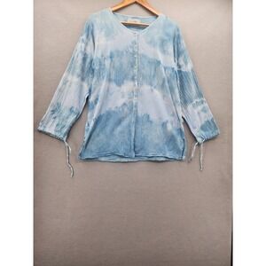 Just Cruizin Womens Medium Blue Tie Dye Cotton Gauze Button Front‎ Blouse Top M